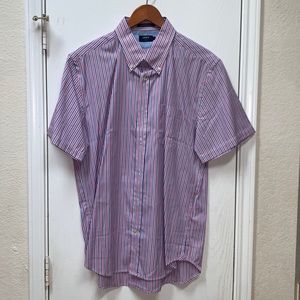 LINCS mens blue white and pink striped short sleeve button up shirt Large- Used